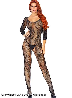 Elegantes Bodystocking, gestrickt, ohne Nähte, offener Schritt, lange Ärmel